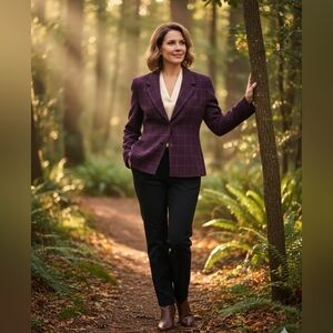 Gianni Petite Vintage Wool Blazer Jacket Plum Purple Windowpane Plaid Size 10P